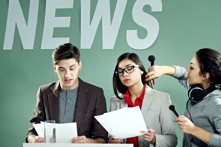 decorative news broadcasters prepping 