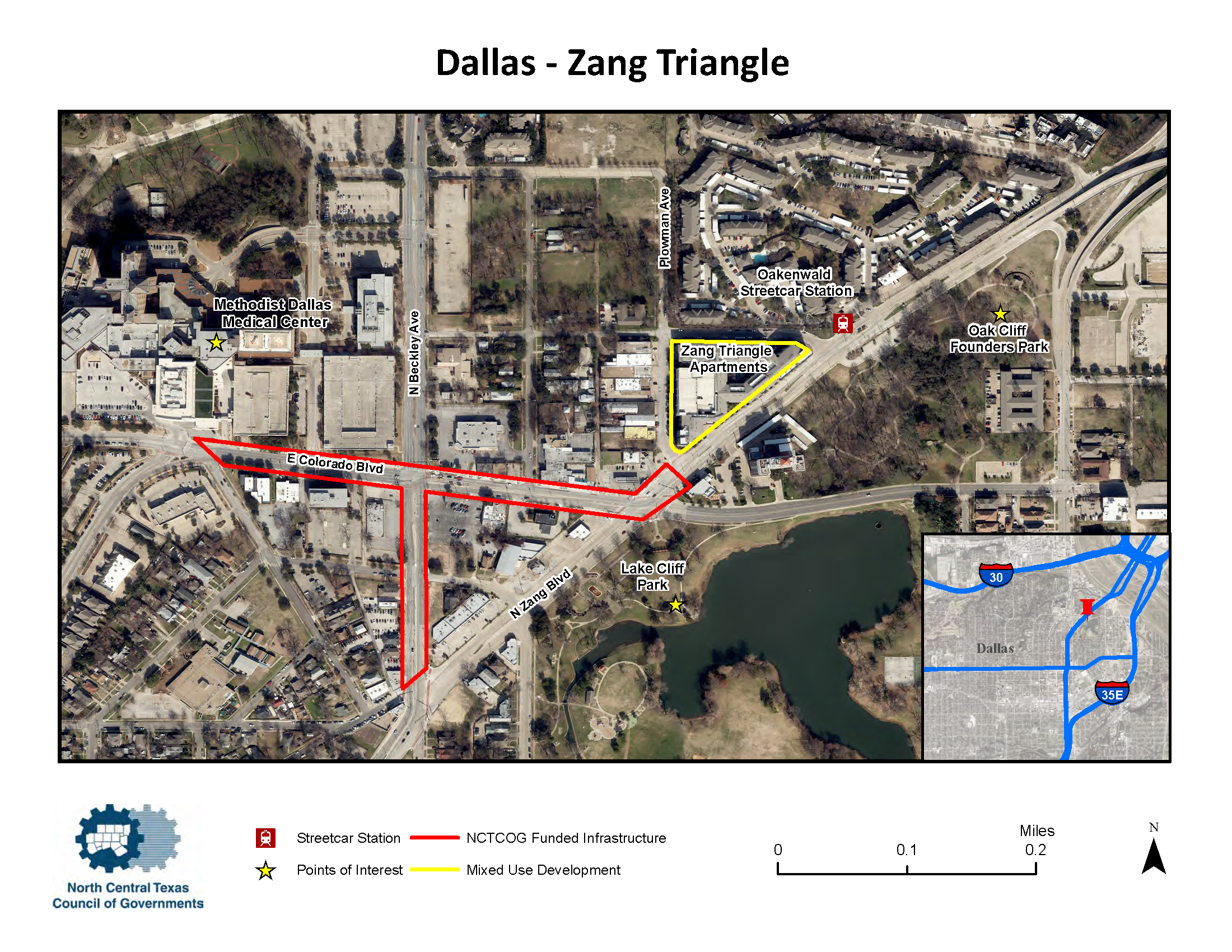 Aerial graphic of Dallas' Zang Triangle area