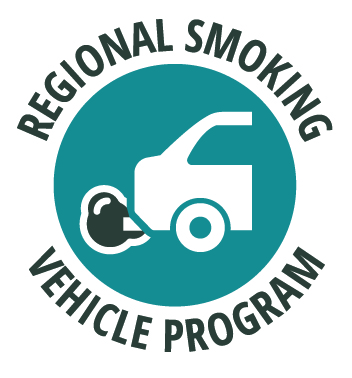 Regional smoking vehicle program logo with a car giving off exhaust