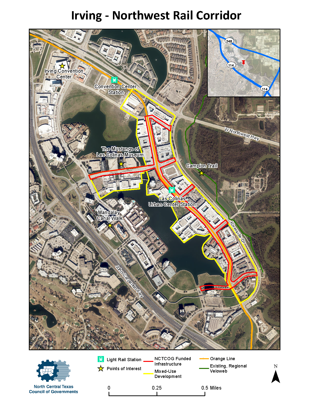This is an aerial view of the Northwest Rail Corridor in Irving
