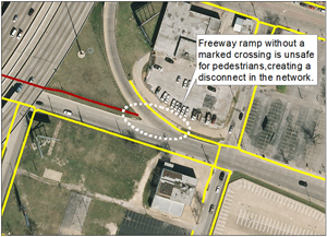 Identifying Freeway Access Ramps without marked pedestrian crossings