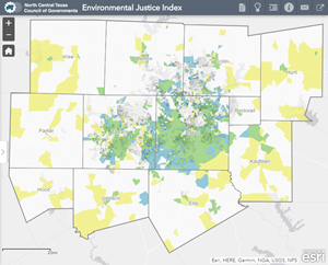 This picture is a link to a map of the environmental justice index that shows where low income/ minority groups are in the Dallas- Fort Worth area