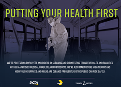 Mask Up! Campaign Ad with several transit riders being shown wearing masks to avoid disease