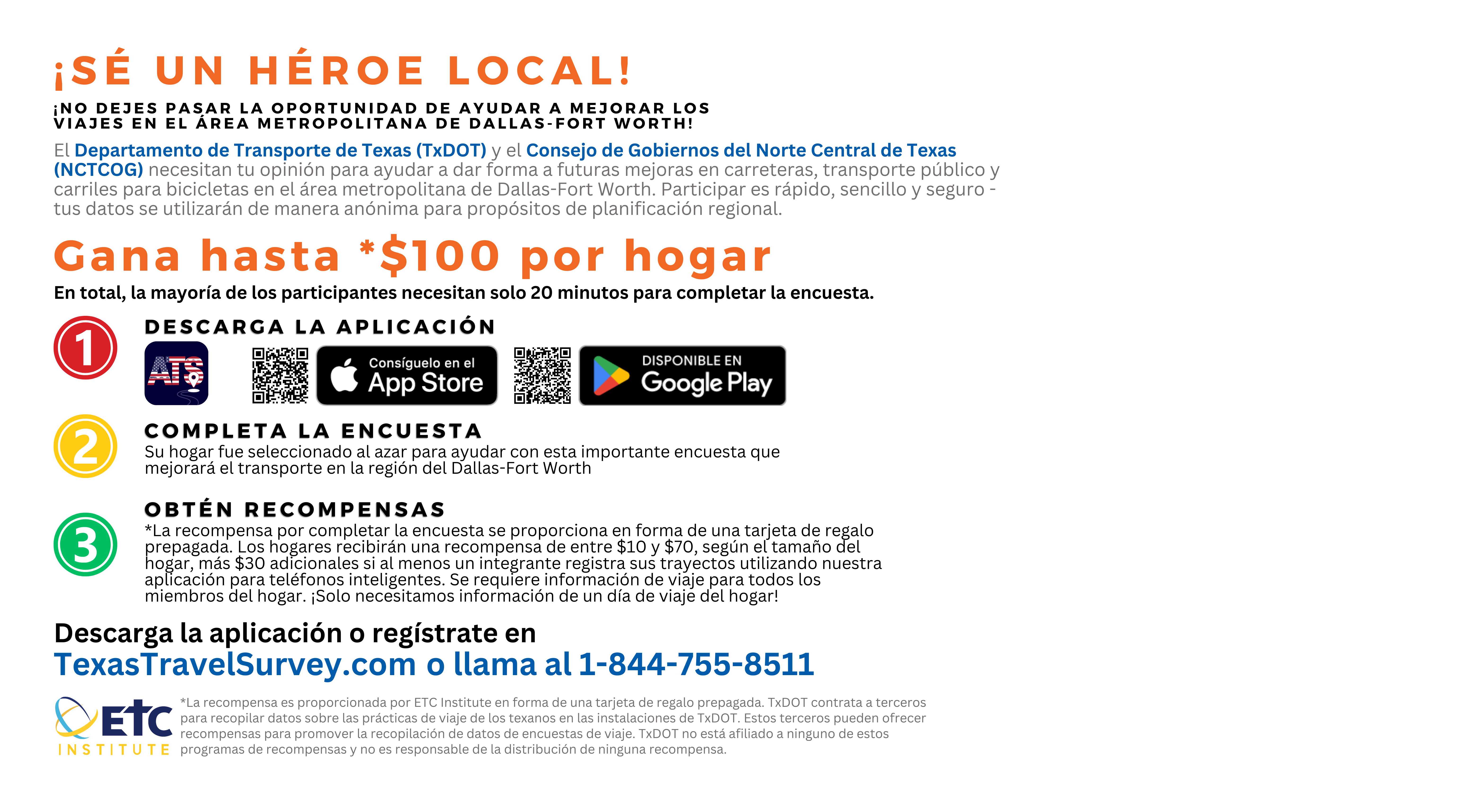 2025 Household Travel survey back of postcard with details in Espanol