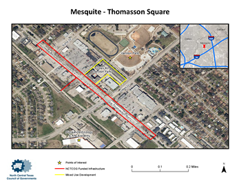 Aerial graphic of Mesquite's Thomasson Square
