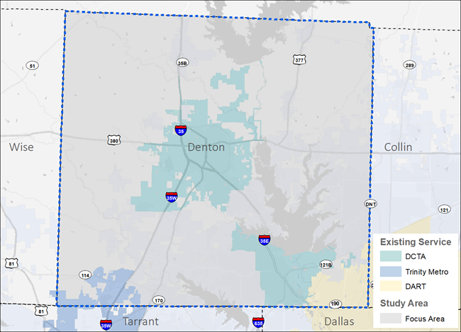 This is a preview of the denton county study area map