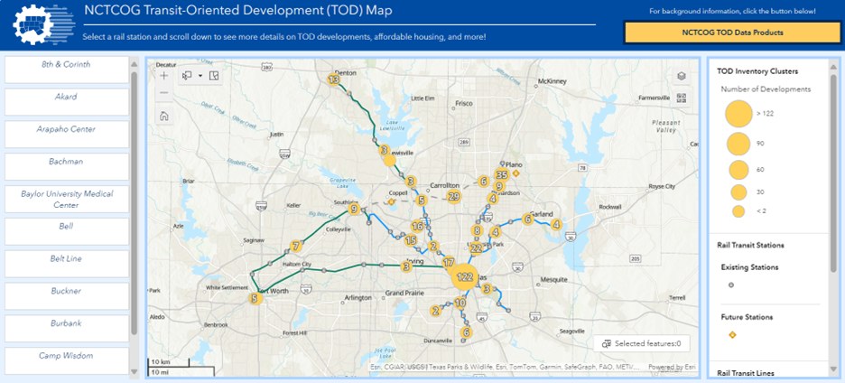 Interactive map of Transit-oriented development in DFW